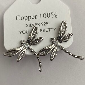 Dragonfly Statement Earrings Silver Tone